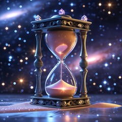 Magical Hourglass with Cosmic Sand – Time and Space Conceptual Art, Generated with AI