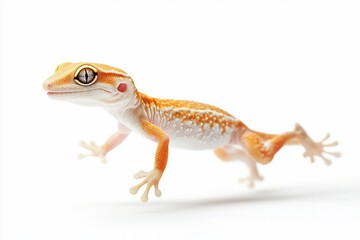Fototapeta premium Orange gecko leaping against white background.