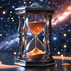 Magical Hourglass with Cosmic Sand – Time and Space Conceptual Art, Generated with AI