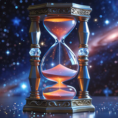 Magical Hourglass with Cosmic Sand – Time and Space Conceptual Art, Generated with AI