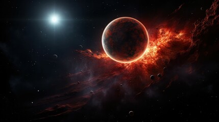 Obraz premium Glowing Exoplanet in Space – Distant Galaxy and Space Exploration Wonders