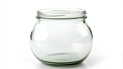 Empty glass jar isolated on white background.