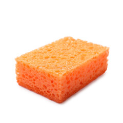 One orange sponge isolated on white. Cleaning tool