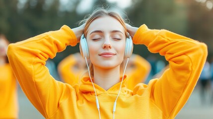 Sporty caucasian woman stretching in open park urban lifestyle inspirational setting bright environment