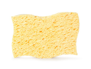 One yellow sponge isolated on white. Cleaning supply