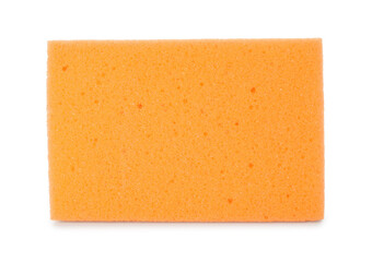 One orange sponge isolated on white. Cleaning supply