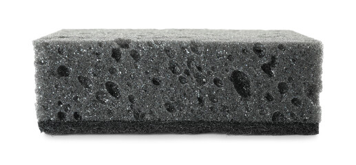 One grey sponge isolated on white. Cleaning supply