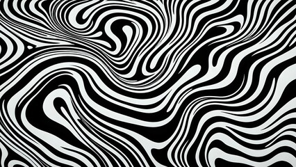 Black and white liquid swirls in a hypnotic, wavy pattern, creating a playful optical illusion effect perfect for tricking the eye