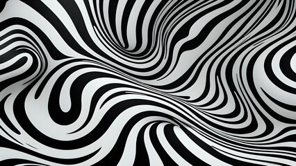Black and white liquid swirls in a hypnotic, wavy pattern, creating a playful optical illusion effect perfect for tricking the eye