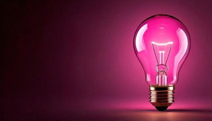 Unique pink light bulb glowing against a dark background in an artistic composition