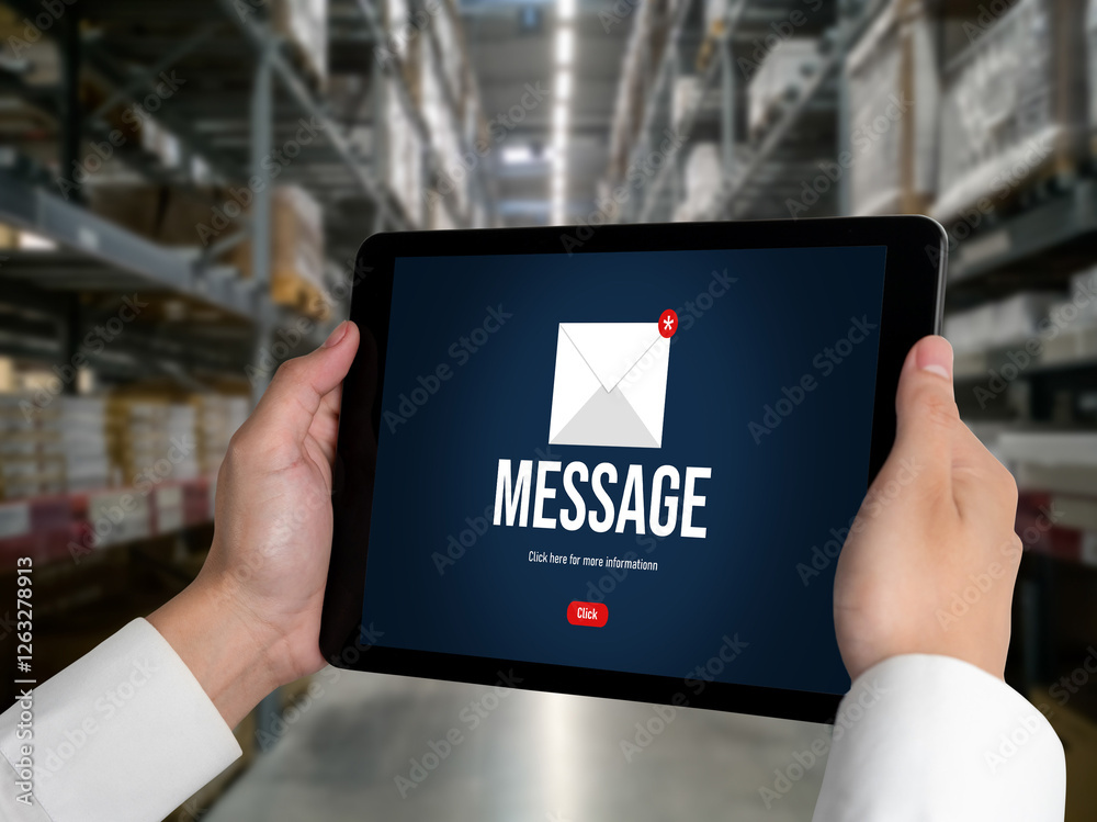 Poster email notification message showing on computer screen snugly. digital marketing message information 
