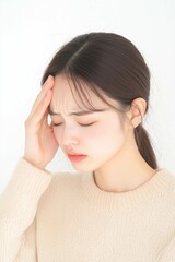 Fototapeta premium Young Woman Touching Her Temples with a Tense Expression