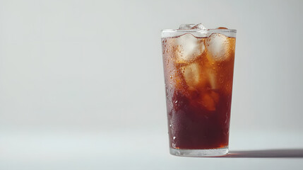 Refreshing Cold Brew Americano with Ice in Clear Glass Against Minimalist Background