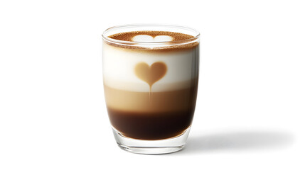 Exquisite Latte Art in Modern Glass Featuring Heart Design and Creamy Cappuccino Layers