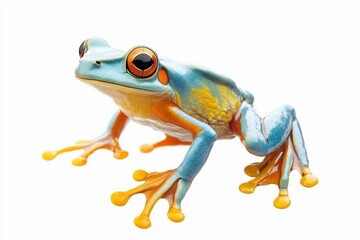 Obraz premium Vibrant blue and orange tree frog isolated on white background.