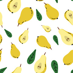 Bright seamless pattern on a white background, showing the design of fresh fruits for decoration. Suitable for wallpaper, textiles, posters, postcards.