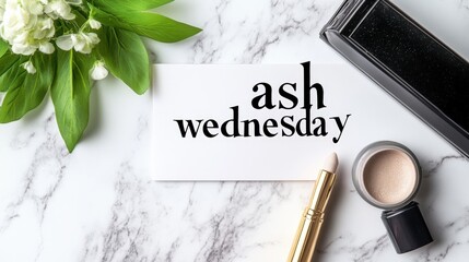 Ash Wednesday display with makeup and greenery