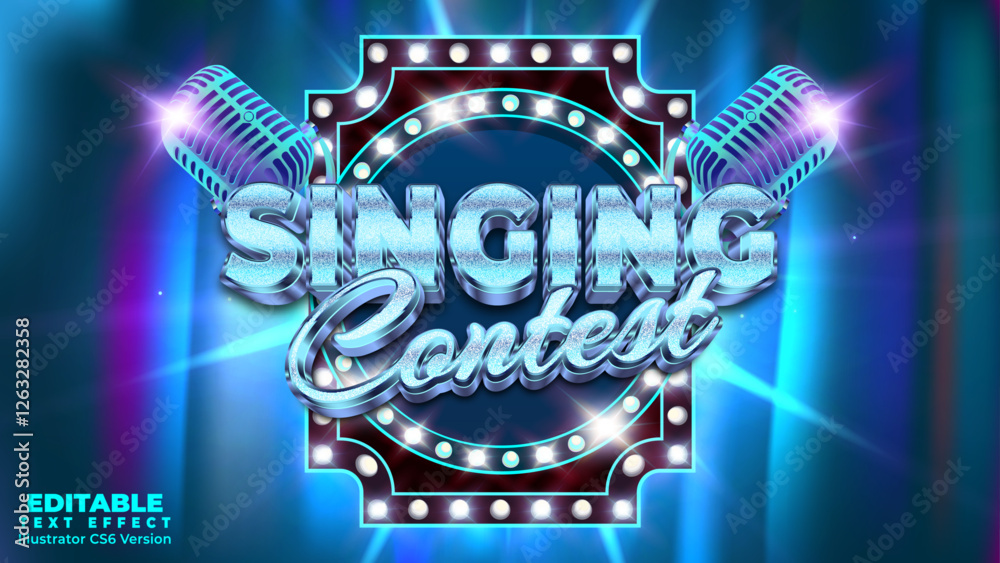 Fototapete singing contest music event party on theatre poster design with shiny elegant style 3d vector text e