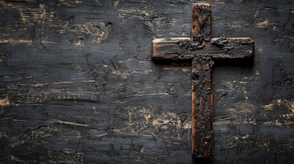 Wooden cross on dark textured background