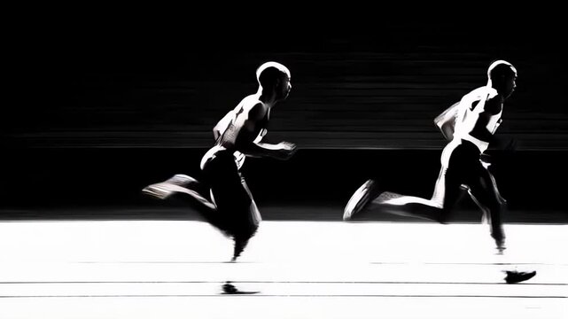 Sports competitors racing on track, blurred motion capturing dynamic speed and competitive energy between runners