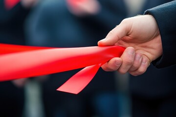 Cutting a red ribbon to celebrate a new opening at local venue in the community. Generative AI