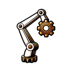 Editable stroke vector graphic of a robotic arm, metallic texture, gripping a small object.  High detail, clean lines.