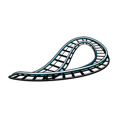 Create a clean, editable vector illustration of a thrilling roller coaster, emphasizing smooth curves and detailed track. Include a vibrant color scheme.