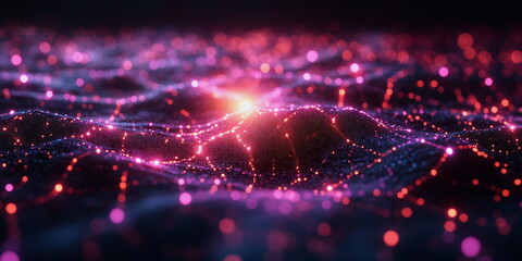 Image of information flows in purple, data processing. Virtual space. AI