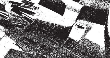 Obraz premium Monochrome texture composed of irregular graphic elements. Distressed uneven grunge background. Abstract vector illustration. Overlay for interesting effect and depth. Isolated on white background.