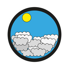 Clouds and sun. Blue sky vector. Circular weather icon. Simple climate symbol. EPS 10.