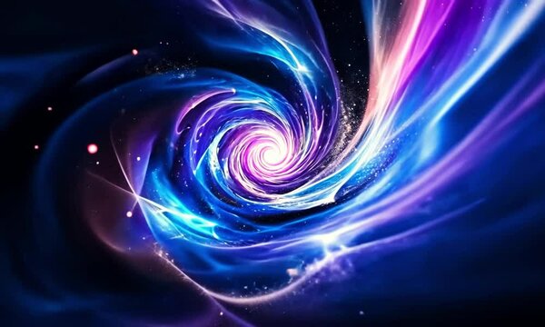 Abstract space-time vortex with luminous swirling lights and dark matter effects virtual 4k video animation