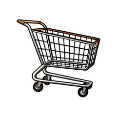 Create a clean, editable stroke vector illustration of a realistic shopping cart, suitable for website and app interfaces.  Include detailed handles and wheels.