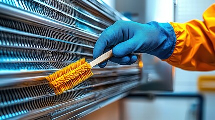 Hand Cleaning Equipment with Orange Brush and Blue Gloves