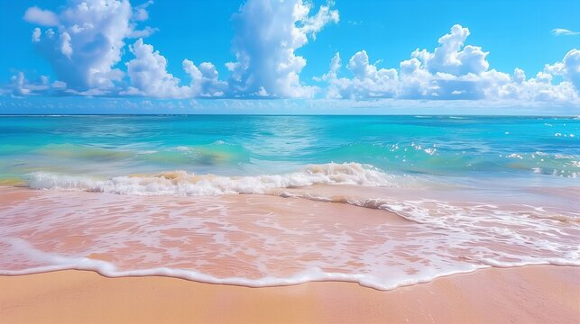 Plaża z błękitnym niebem, turkusową wodą i falami