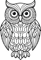 beautiful owl mandala, simple line art with clear lines and no color fill, white background 5.eps