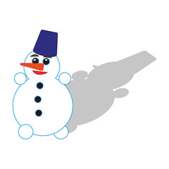Snowman with shadow. Winter holiday icon. Seasonal vector art. Cute cartoon design. EPS 10.