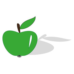 Green apple vector. Realistic fruit shape. Leaf and shadow detail. Healthy eating concept. EPS 10.