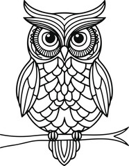 beautiful owl mandala, simple line art with clear lines and no color fill, white background 1.eps