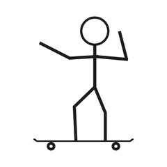 Stickman on skateboard. Skating motion icon. Rolling vector figure. Sport activity symbol. EPS 10.