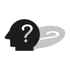Question head icon. Silhouette with shadow. Problem solving concept. Black vector illustration. EPS 10.