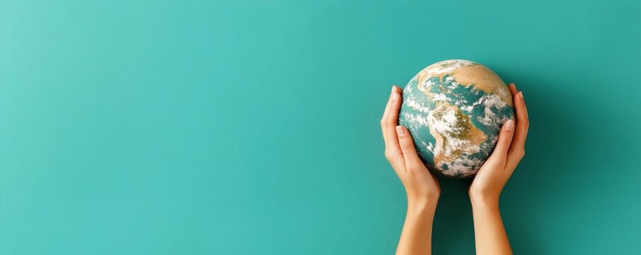 Two Hands Cradling the Earth in Simple Illustration