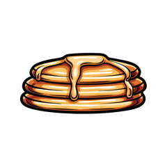 Create an editable stroke vector illustration of a delicious stack of pancakes, possibly with butter and syrup.  Include realistic details.
