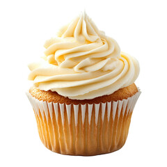 Delicious vanilla cupcake with swirled buttercream frosting isolated transparent background