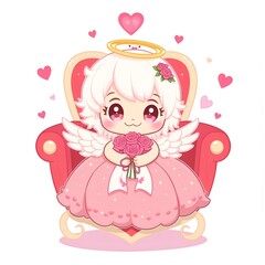 Adorable angelic character with flowers