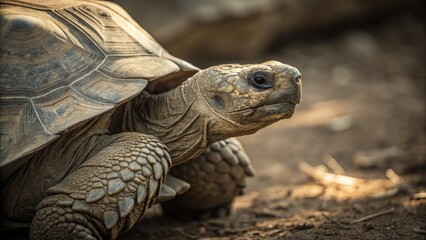 Obraz premium Tortoise gazing thoughtfully against a soft-focus earthy backdrop