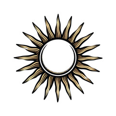 Create an editable stroke vector graphic of a sun with radiating rays, suitable for various design projects.  High-resolution, clean lines.