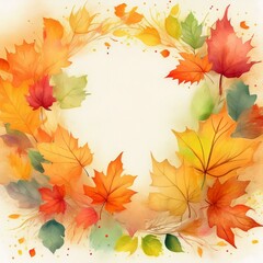 Fototapeta premium Autumn seasonal frame border with falling autumn colorful leaves background with space for copy
