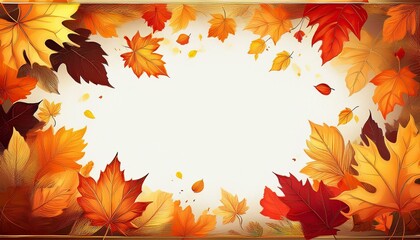 Obraz premium Autumn seasonal frame border with falling autumn colorful leaves background with space for copy