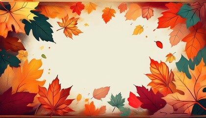 Obraz premium Autumn seasonal frame border with falling autumn colorful leaves background with space for copy