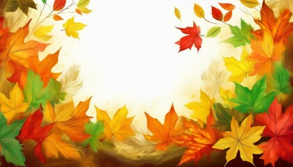 Obraz premium Autumn seasonal frame border with falling autumn colorful leaves background with space for copy